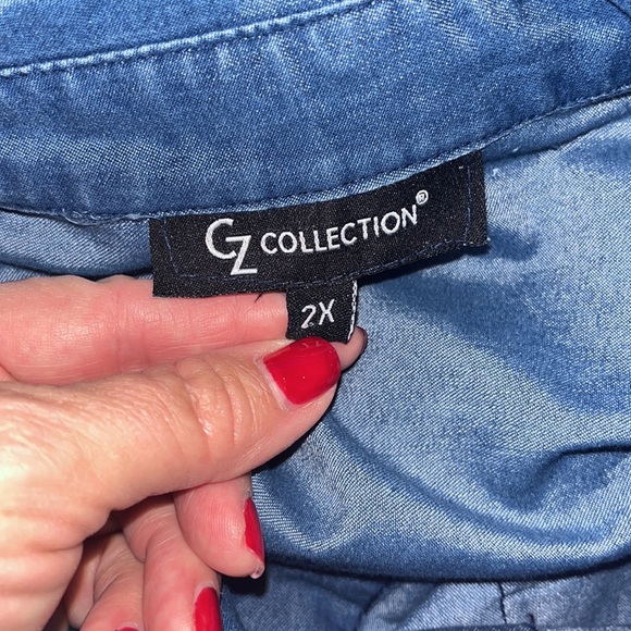 CZ Collection Denim wood button down top / jacket size 2 X - Picture 6 of 9